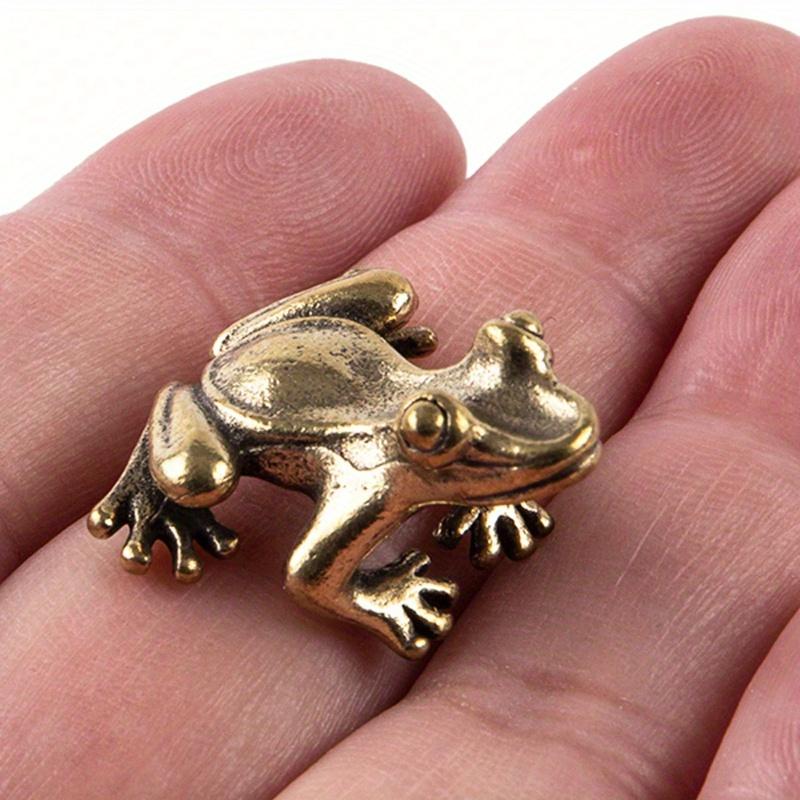 Retro Solid Brass Small Frog Figurine, Creative Car Accessories Ornament, Office Desk Decor, (Meditation Frog Can Be Used As Tea Pet, Incense Burner