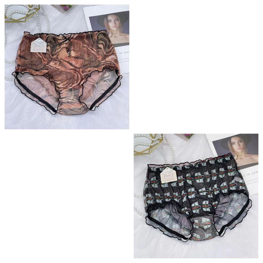 2 Stück Damen Sexy Ultradünne Mesh Leopardenmuster Atmungsaktiv Pfirsichherz Hohe Taille Sommer Schnelltrocknende Dreiecksunterwäsche In Übergröße