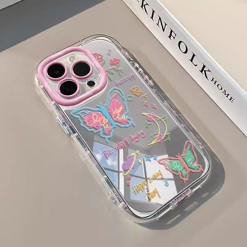Ins Graffiti Butterfly for IPhone16 Promax Mobile Phone Case for Apple 15 Mirror 13 Protective Cover 14 Soft