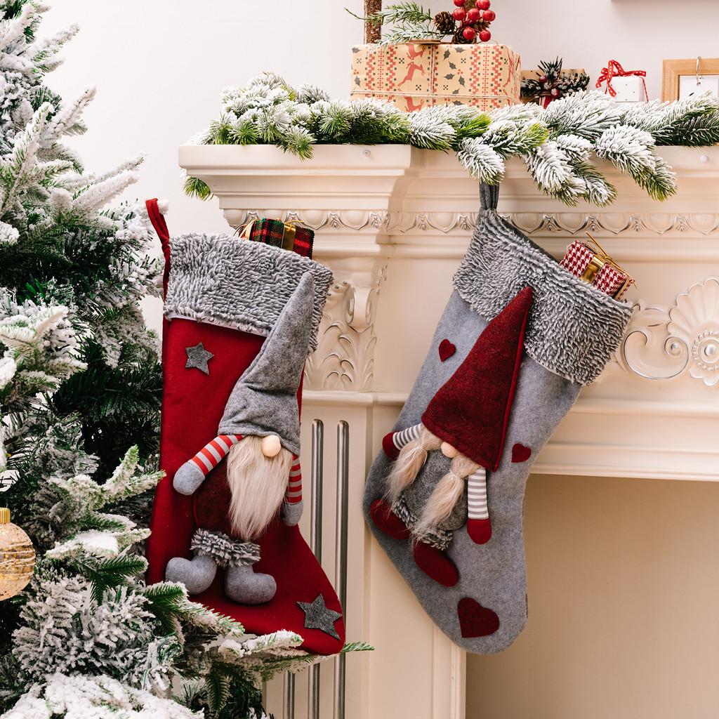 Crafted Christmas Beautifully Stockings With Grey Trim Santa And Soft Rudolph Toys