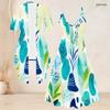 Women Plus Size Printed Two Piece Set Short Sleeve Cardigan Strappy V Neck Flared Dress