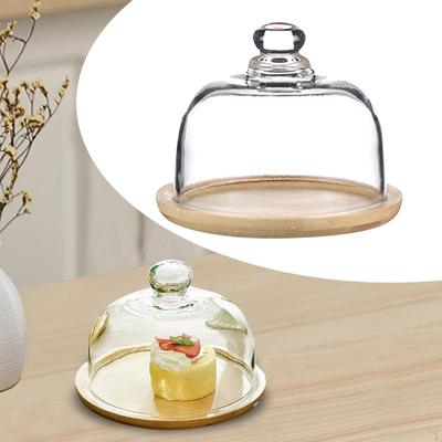 Alzata per torta in bambù con cupola, supporto per piatti, contenitore per alimenti, dessert, per cucina