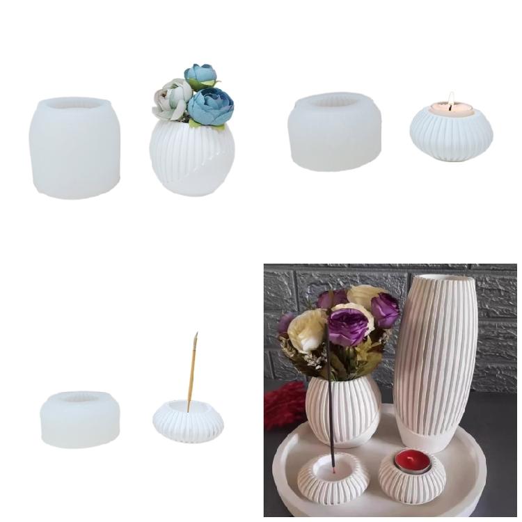 Handy Silicone Mold Set for Candle Holders Incenses Container and Flower Pots