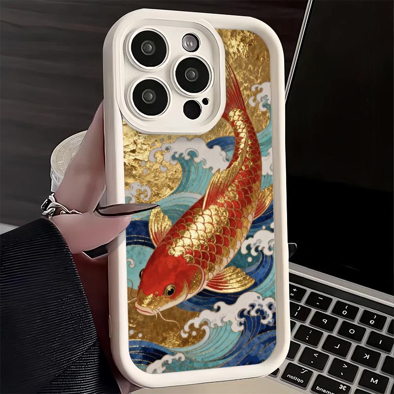 Phone Case for iPhone 17 Air 16E 15 16 Pro Max Golden Carp Lucky Koi Cover 14 Plus 13 12 Mini Soft Shell Silicone Fundas