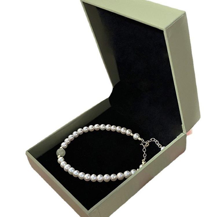 Nearly Round Natural Freshwater Mini Rice-shaped Pearl Bracelet for Women, Summer Hetian Jade Niche Light Luxury Stackable Wear