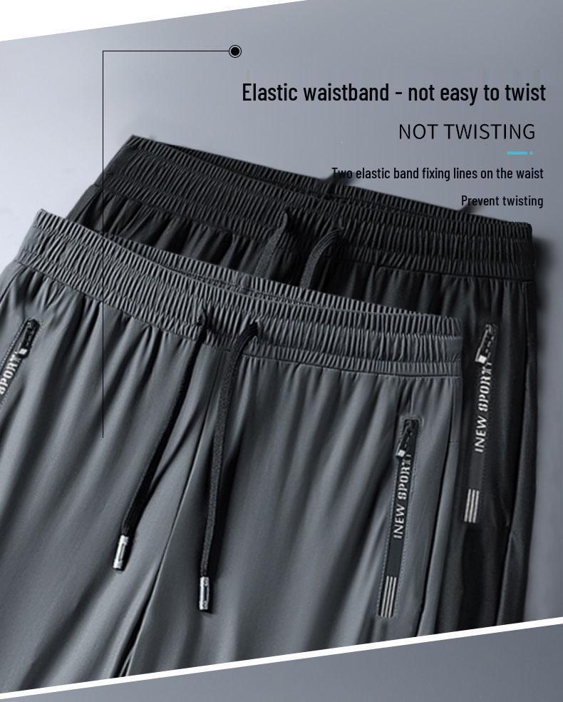 Men's Summer Ice Silk Jogger Pants - Casual, Loose, Versatile, Air Conditioning, Sports Pants with a Straight Leg Design.