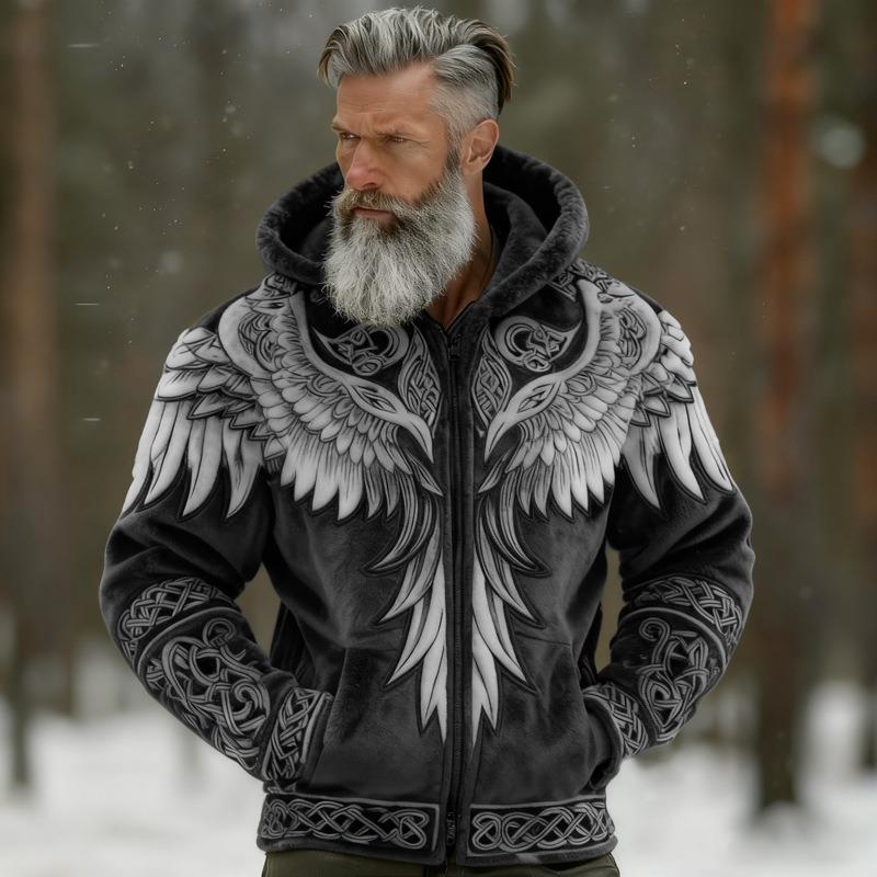 Men S Flannel Hooded Zip Up Sweatshirt 3d Print Winter Warm