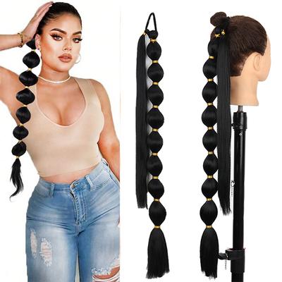 Synthetic 75cm Long Straight Lantern Braid Ponytail Extension for Women  Daily Wear