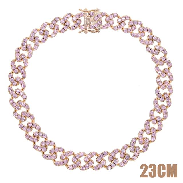 

9 мм Iced Out Bling Cz Miami Cuban Link Цепочка на щиколотку Розовое золото Розовый камень Miami Ankle Silver Color Hip Hop Women Fashion Jewelry 23CM