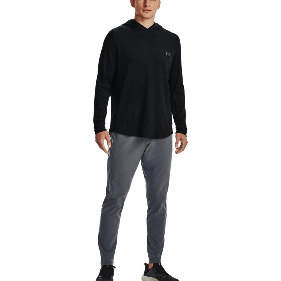 Under Armour Waffle Hoodie Long Sleeve Pullover Men Tops Black 1302362-001