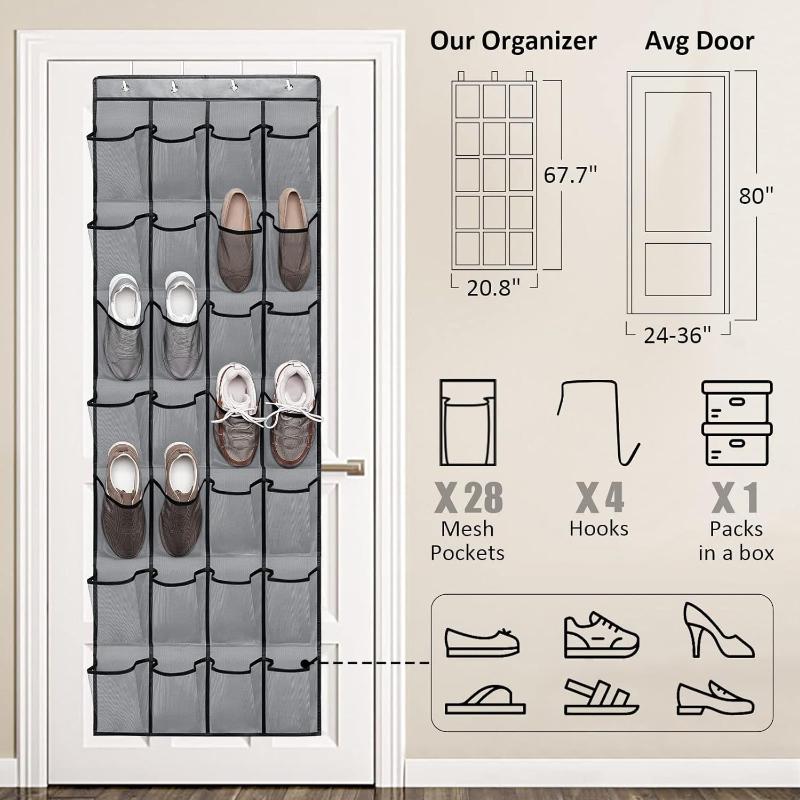 Over The Door Shoe Rack With 24/28/35/40 Large Mesh Pockets Hanging Shoe Organizer For Closet Hanging Shoe Rack Holder Hanger