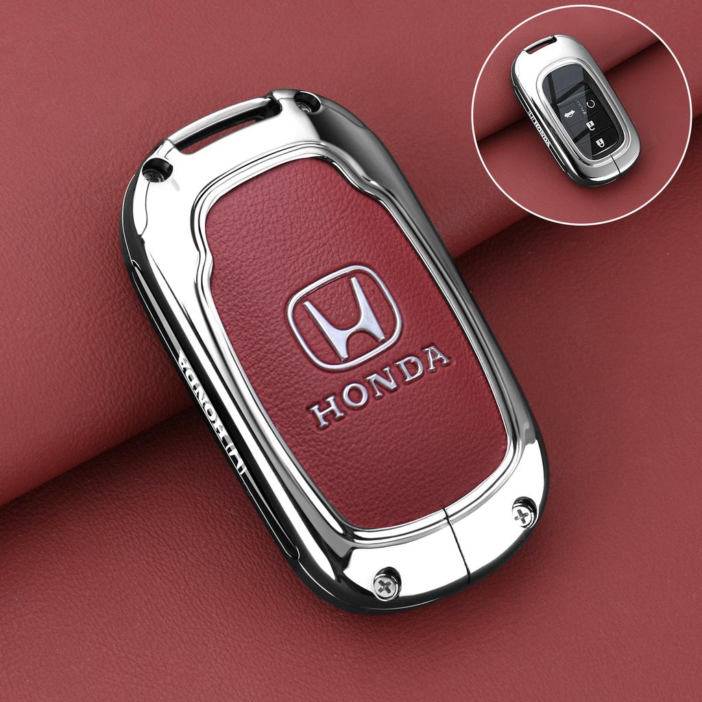 Leather Zinc Alloy Car Remote Key Case Cover For Honda Civic 11th Gen Accord Vezel Freed Pilot CRV 2021 2022 Protector Accessory