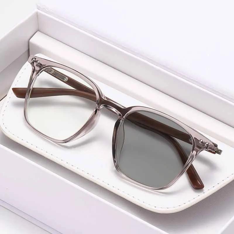 New Fashion Photochromic Myopia Glasses Retro Square Large Frame Anti-blue Light Goggles Men and Women Reading Glasses