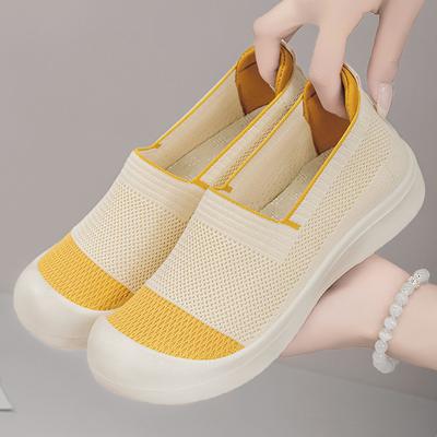 Women's Summer New Fly Woven Breathable Cloth Shoes, Simple Shallow Mouth Mesh Shoes, Polyurethane Lightweight Casual Shoes