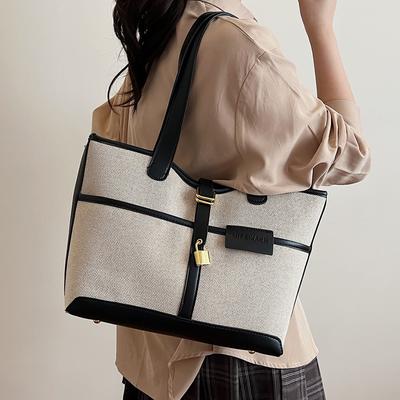 2025 New Niche Contrasting Colors Fashionable Large-capacity Tote Bag Canvas Hand Bag Shoulder Bag Messenger Bag