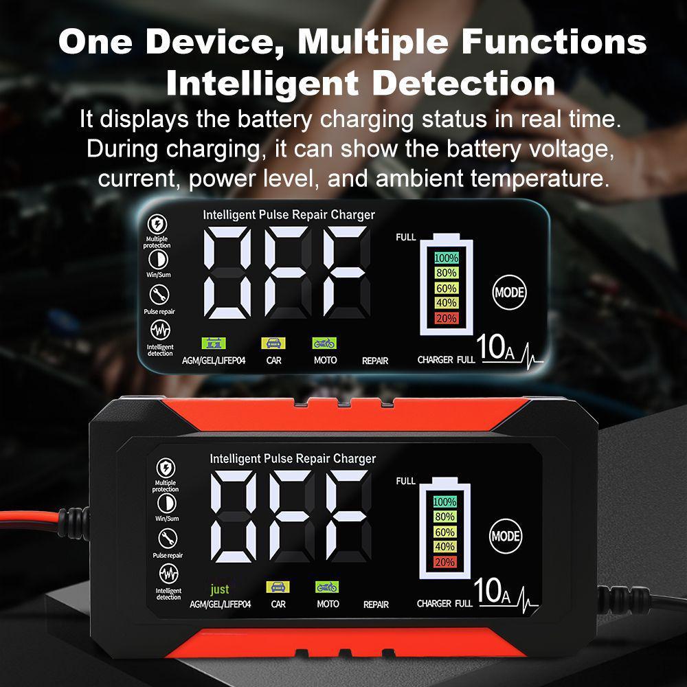 12V 10A Smart Battery Charger for Cars and Motorcycles
