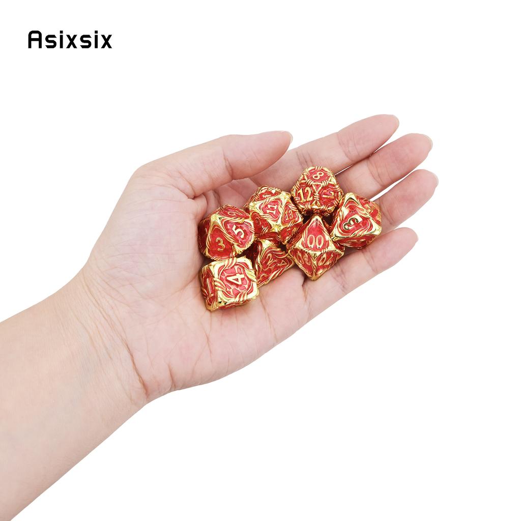 7 Pcs Red Yellow Tree Vine Metal Dice Solid Metal Polyhedral Dice Set Suitable for Role-Playing RPG Board Game Dice RPG