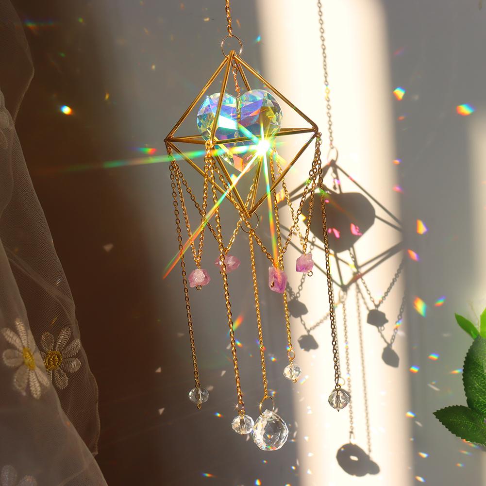 Home Decor Crystal Wind Chime Pendant Hanging Curtain Crystal Sun Catcher Rainbow Star Moon Family Wedding  Window Pendant Craft