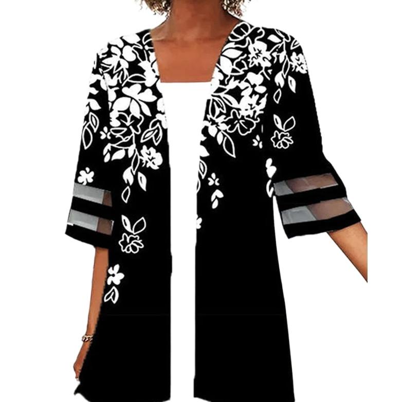 TIFICY Women s Fashion Casual Summer Spring Flower Pattern Print 1/2 Sleeves Blouses & Shirts S
