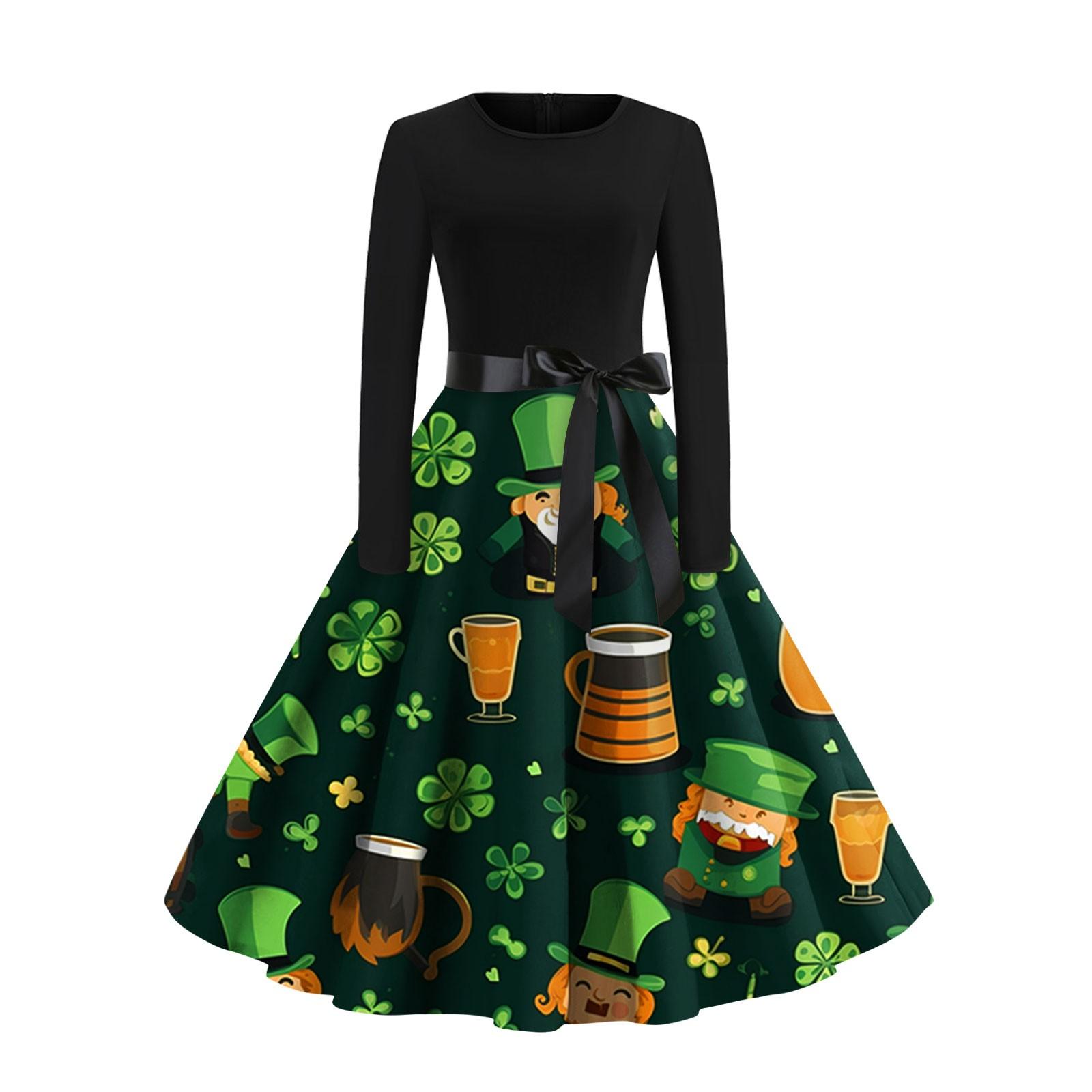 Женское винтажное классическое платье с длинным рукавом и принтом на День святого — фото 9