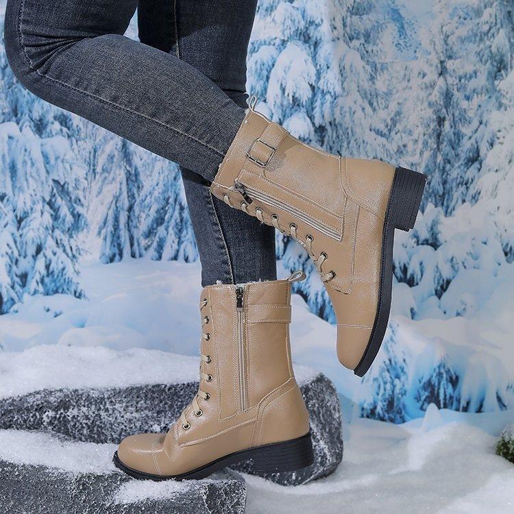 Women Ankle Boots Flat Low Heel Belt Buckle Short Large Size Fall Winter