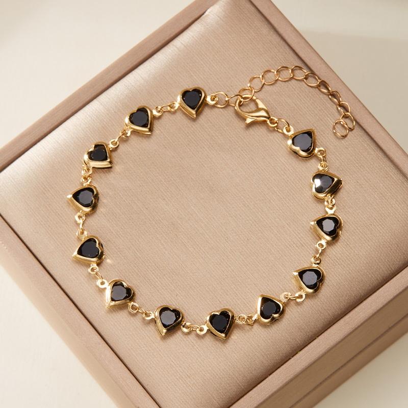 Vintage Gold Color Chain Bracelet for Women Elegant Black Zircon Heart Flower Cherry Bracelet Wedding Party Jewelry
