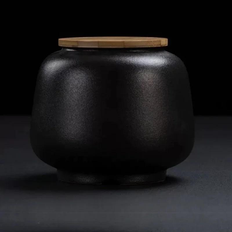Retro Black Ceramic Tea Pot Sealed Pu'er Tea Container Household Storage Jar Traditional Chinese Tea Set Decor