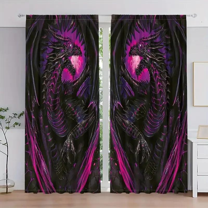 

Purple Black Dragon Pattern Printed Curtains Suitable Bedroom Living Room Home Decoration Made Of Polyester Great Window Treatment W100*H70(CM)-Grommet top&1PCS