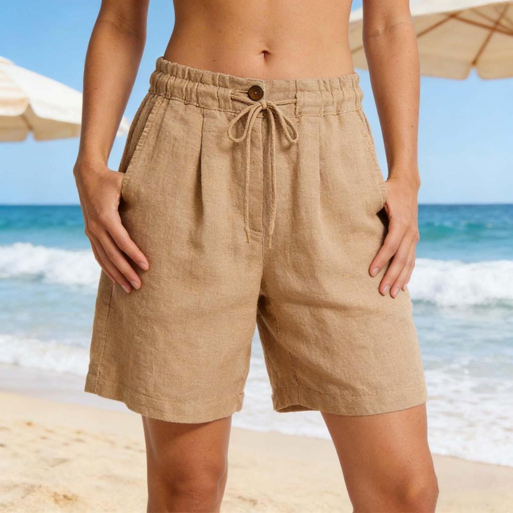 Damen High Waist Lockere Taschen-Shorts mit weitem Bein und Kordelzug Elastischer Bund zum Wandern und für Freizeitkleidung