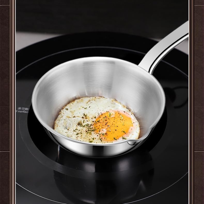 IMEEA Frying Mini Lunch Fried with Stainless Induction Dishwasher Cookware Pan, Pot, Box, Breakfast, Egg, Lightweight, 13cm, Three-Layered, Spout,