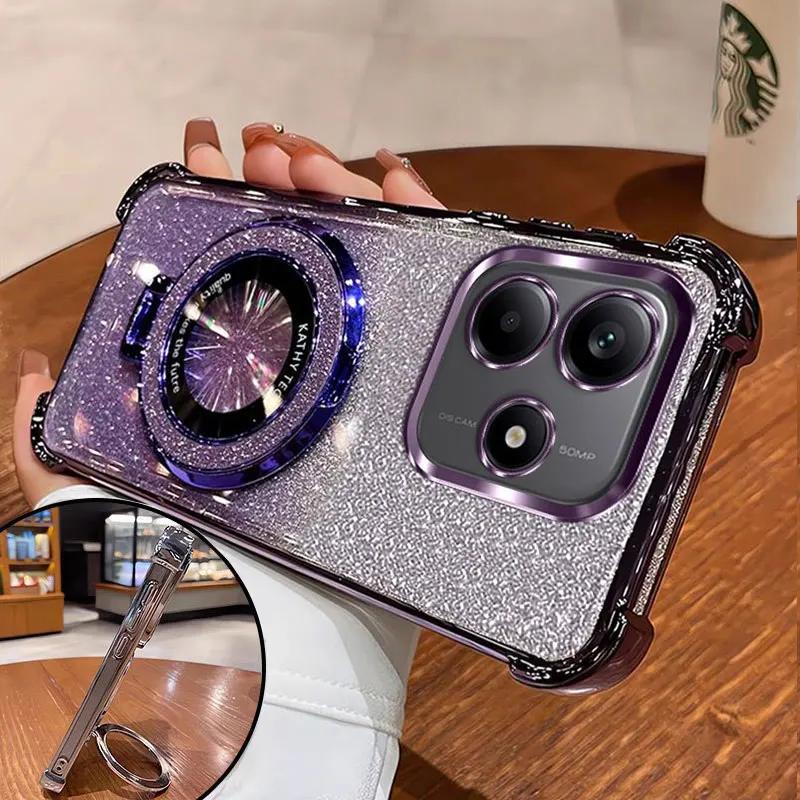 Luxurious and Fashionable Four-corner Anti-fall Shell for Xiaomi Poco X7 X6 Pro X5 5G 4G F6 M6 C75 C65 C55 Glitter Bracket Case