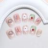 24PCS Blush Fake Nails with Flower Printed Reusable Long Lasting Press on Nails for Working Dating or Partying