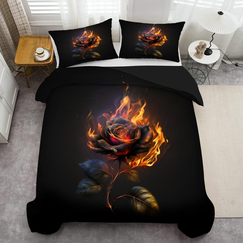 Burning Rose Pattern Printed Quilt Cover Artistic Style Soft Comfortable Bedding Set Luxury Home Textiles Duvet Cover Pillowcase
