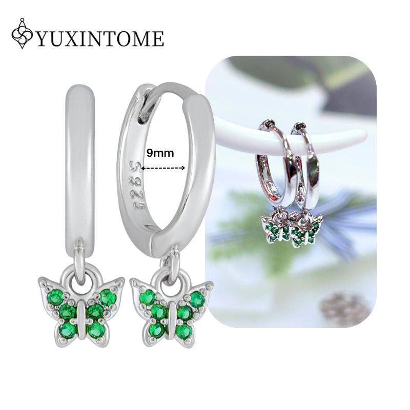 Turquoise 925 Silver Ear Needle Green Zircon vintage emerald Heart/Flower Pendant Hoop Earrings Fashion party Jewelry