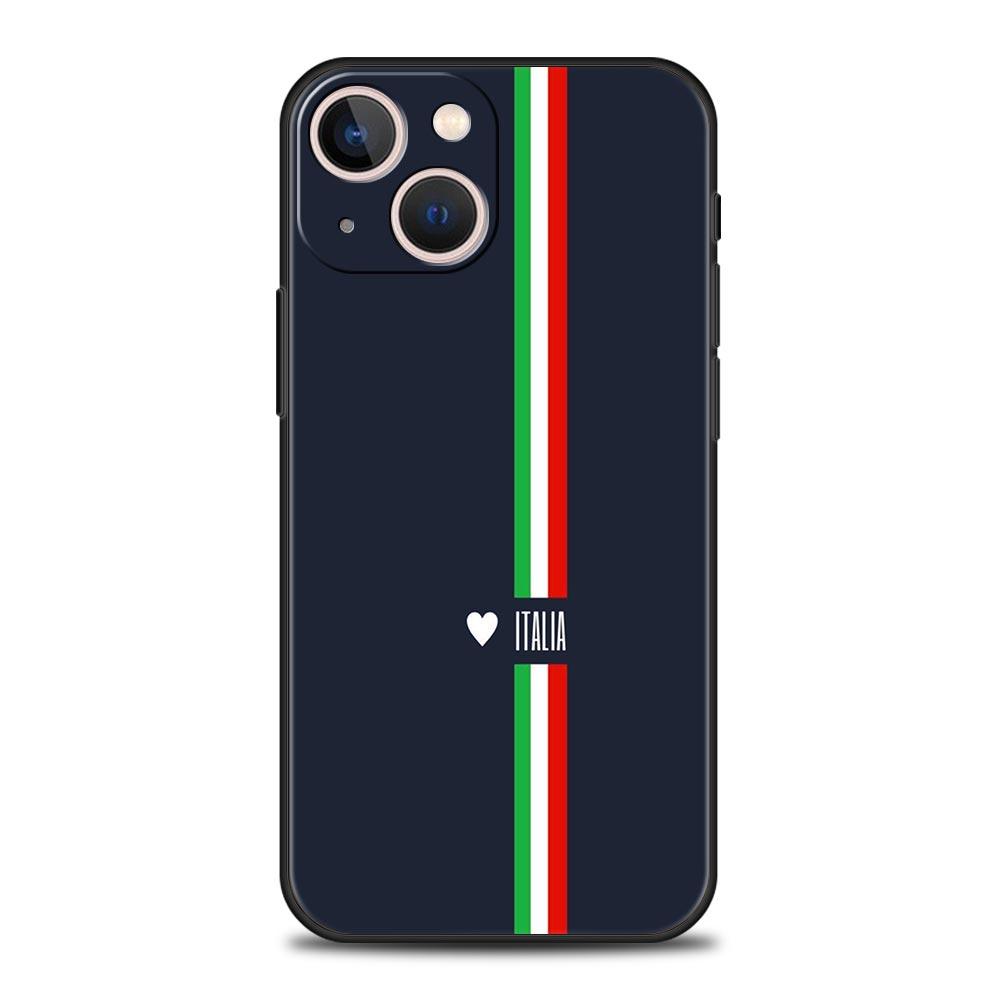 Luxury Phone Case For Apple iPhone 11 15 14 Pro MAX 12 13 7 8 Plus X XR XS MAX SE Silicone Black Cover Funda ITALY Flag