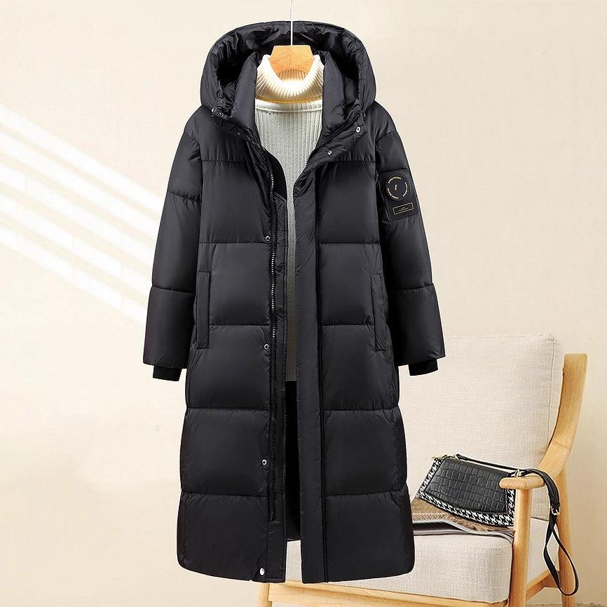 Black Gold Eiderdown Cotton-padded Jacket Women's Winter New Long Over-the-knee Cotton-padded Padded Padded Padded Jacket.