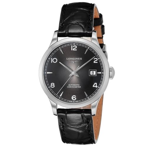 Longines Men's RECORD Automatic Watch, Water Resistant to 3 ATM, Sapphire Crystal, Black Dial, Stainless Steel, L2.820.4.56.2, Black