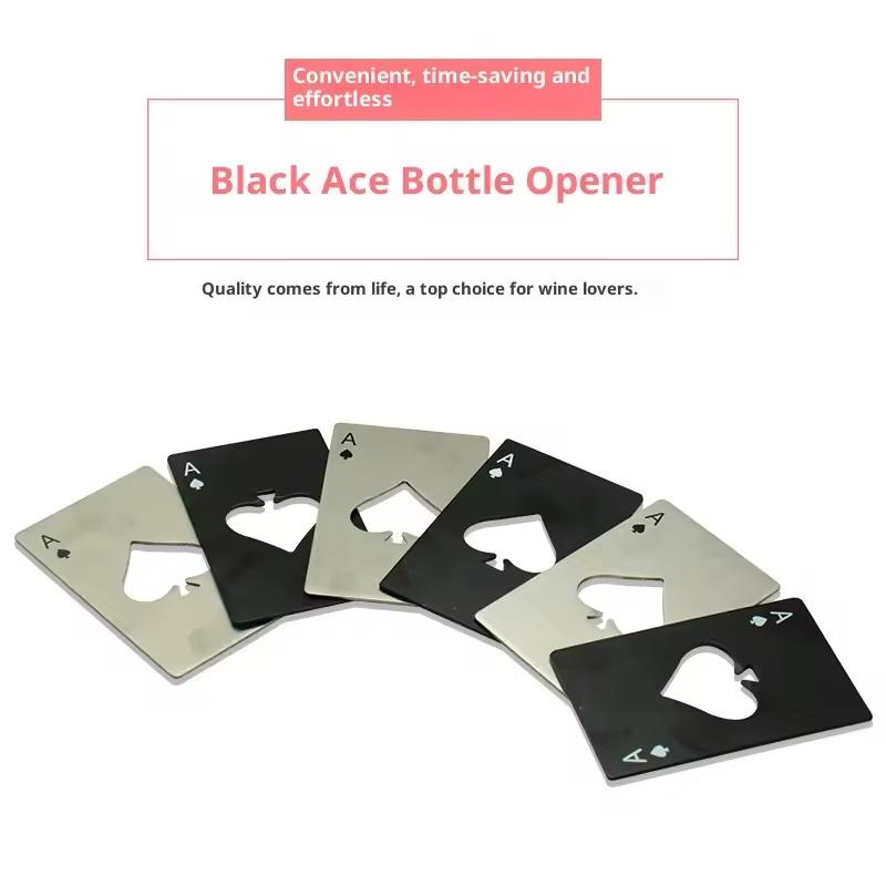 Ace Of Spades Bottle Opener,Credit Card Size Pocker Cap Opener,Portable Stainless Steel Can Opener (2 Pack Black & Silver)