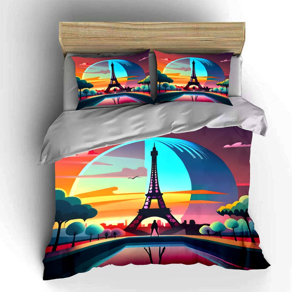 Eiffel Tower with Sunset. Bedding Sets Duvet Cover Sets Duvet Covers Pillowcases(1*Duvet Cover 2*Pillowcases Without Duvet Insert)