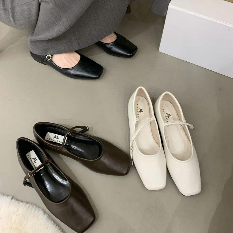 Fashion Bailamos 2024 Spring New Brand Women Flats Fashion Square Toe Shallow Mary Jane Shoes Soft Casual Ballet Shoes Slingback Shoes