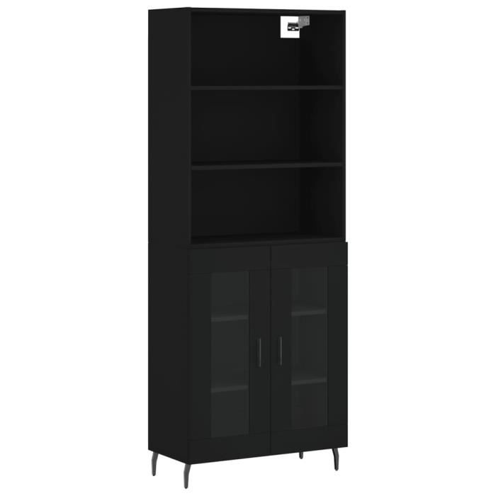 VidaXL Buffet haut Noir 69,5x34x180 cm Bois d'ingénierie 3189334