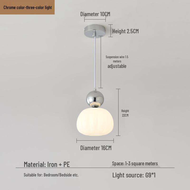Cream Style Pumpkin Pendant Light: Modern Minimalist Bedside Lamp for Master Bedroom, Bar Counter, or Foyer with Single Head Cord Suspension.