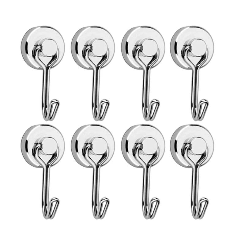 2/4/8PCS Magnetic Hooks Heavy Duty Magnets Hook 30LB Strong Neodymium Magnet With Swivel Hooks For Home Kitchen Refrigerator