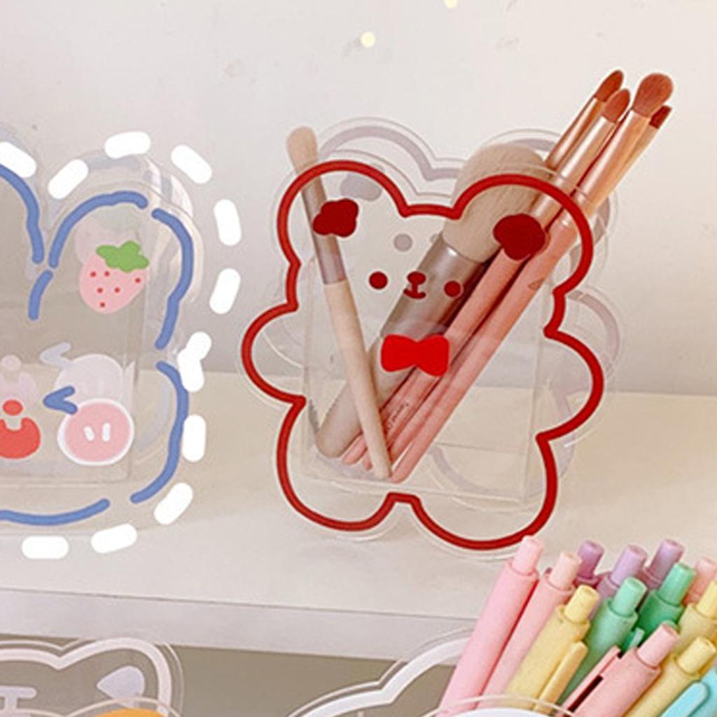 Cute Acrylic Pen Holder Creative Decorative Transparent Desk Stationery Organizer Box Desktop