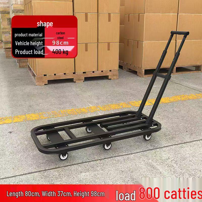 Four-Wheeled Silent Flatbed Hand Truck - Folding Trolley for Goods Transport