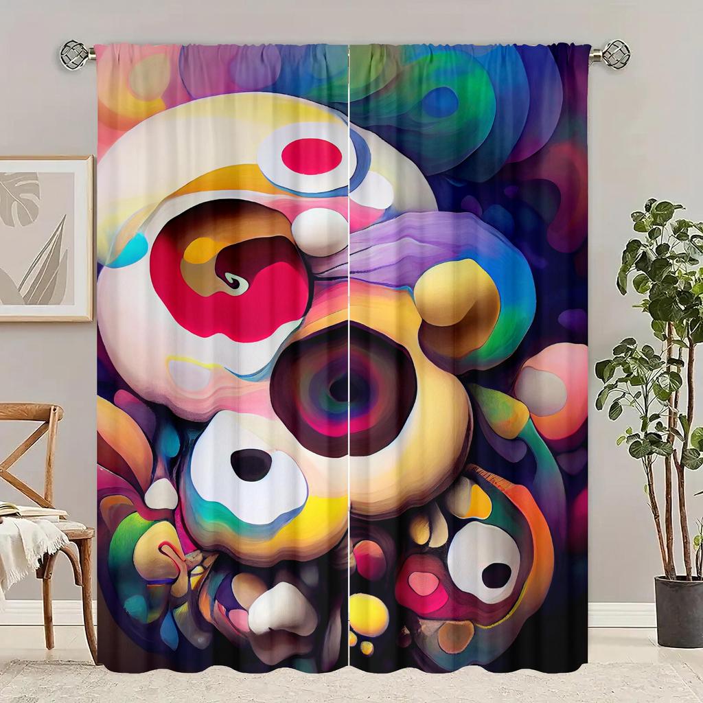 2 Pieces - Customizable Pattern Size - Printed Curtain - Polyester Material - Bedroom, Living Room, Study