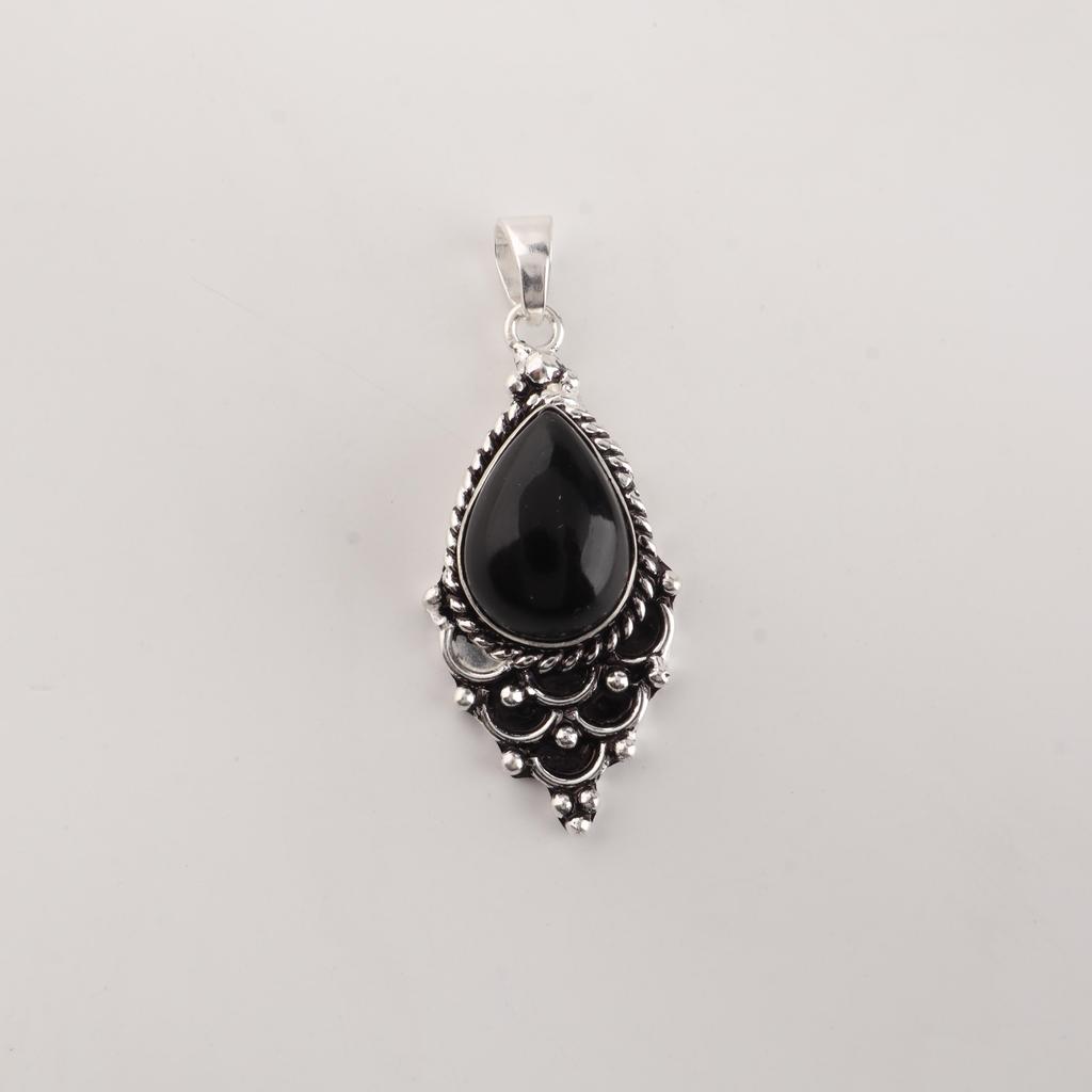 Schwarzer Turmal Edelstein 925 Sterling Silber Party-Anhänger 1,5" Für Mädchen PP-70-33