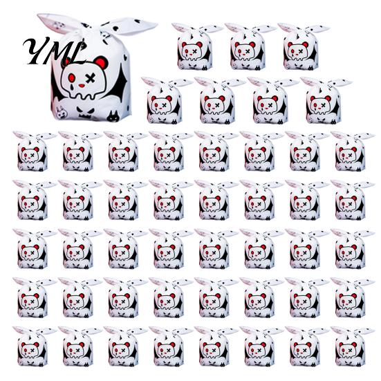 Clear Plastic Snack Pouches for Retail 48 Pcs Halloween Candy Bags, Kids Trick or Treat Goodie Cute Rabbit Portable Bags School Events Ear Small Gift