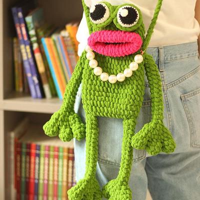 Hand-Knitted Big-Mouth Frog Crossbody Bag - Ugly-Cute Crochet DIY Gift for Bestie