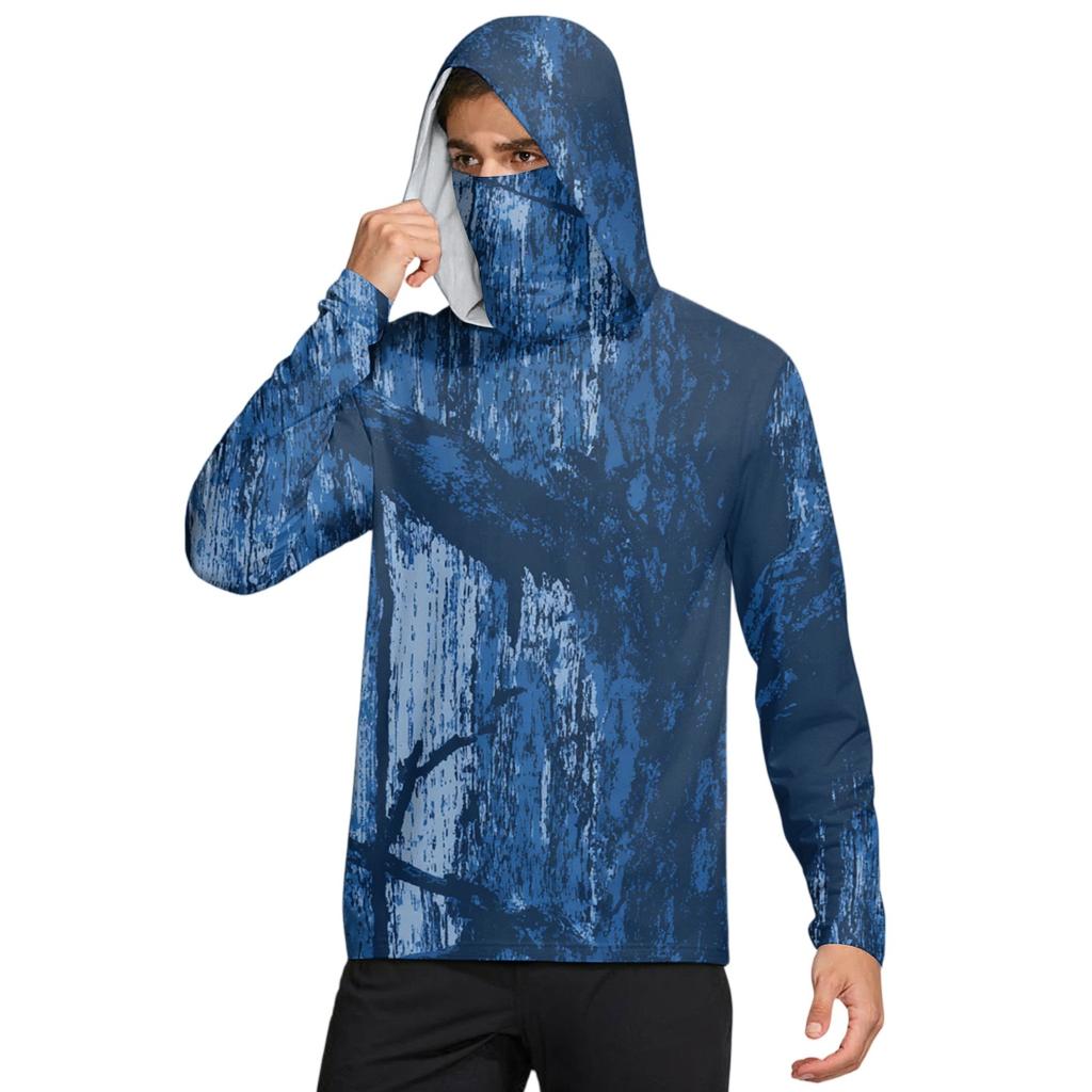 Men's Shirt With Mask Lightweight Long Sleeve Hooded Hiking Fishing Performance